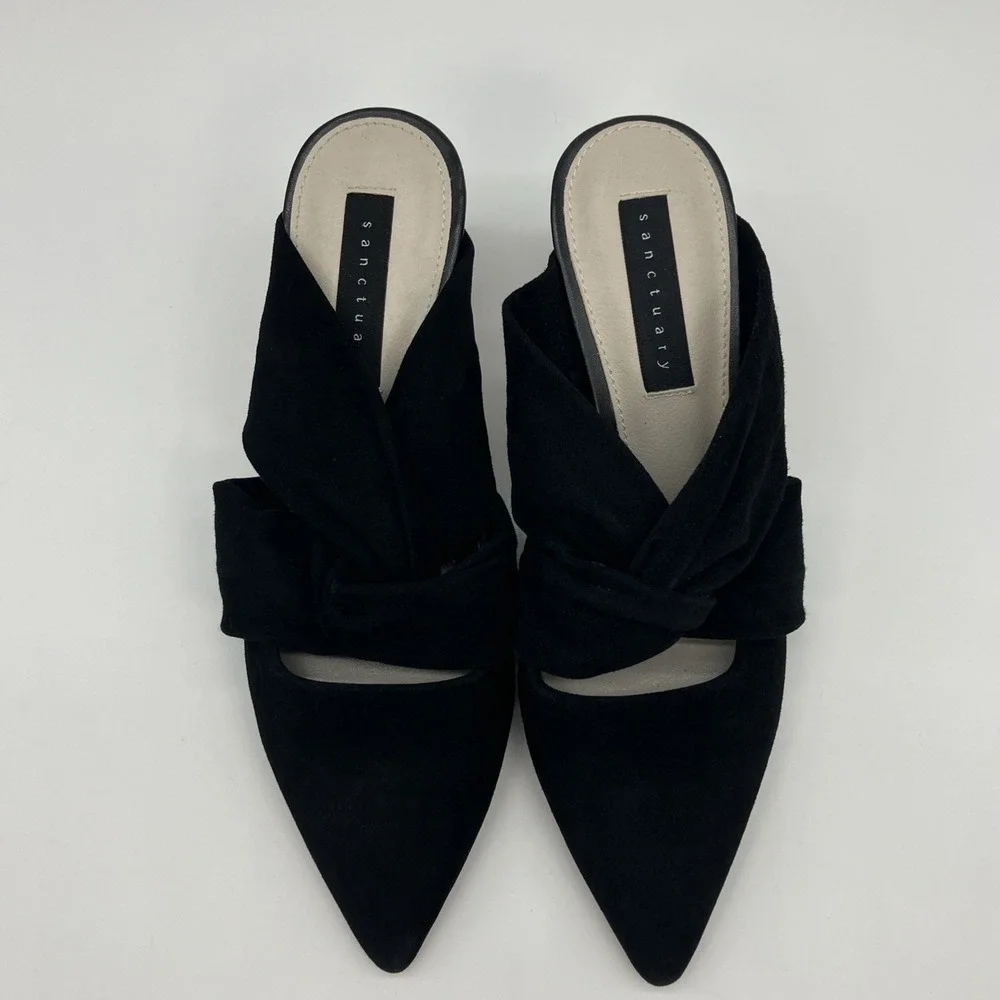 Sanctuary Sunset 2.0 Black Suede‎ Mule Wooden Block Heel Shoes 6M Luxury
